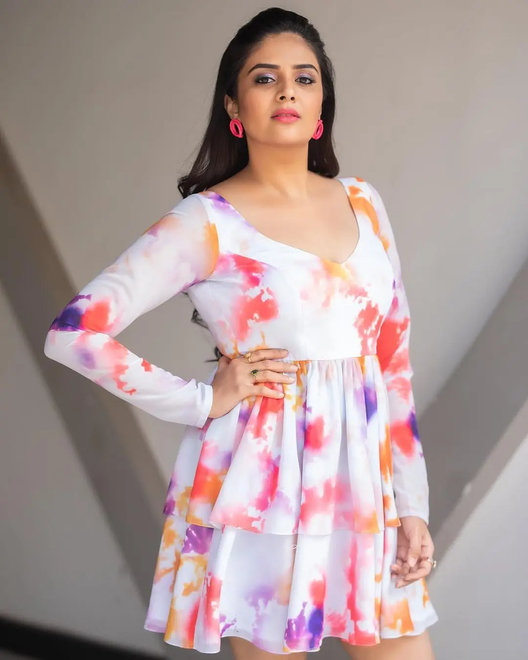 Telugu TV Actress Sreemukhi Stills in Mini White Skirt